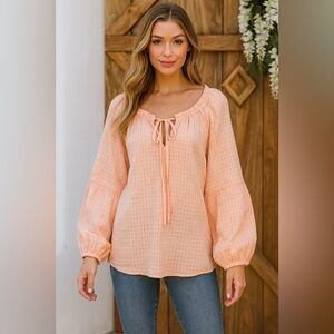 🍑LC Lauren Conrad Tie-Front Peasant Top – Size Large 🍑